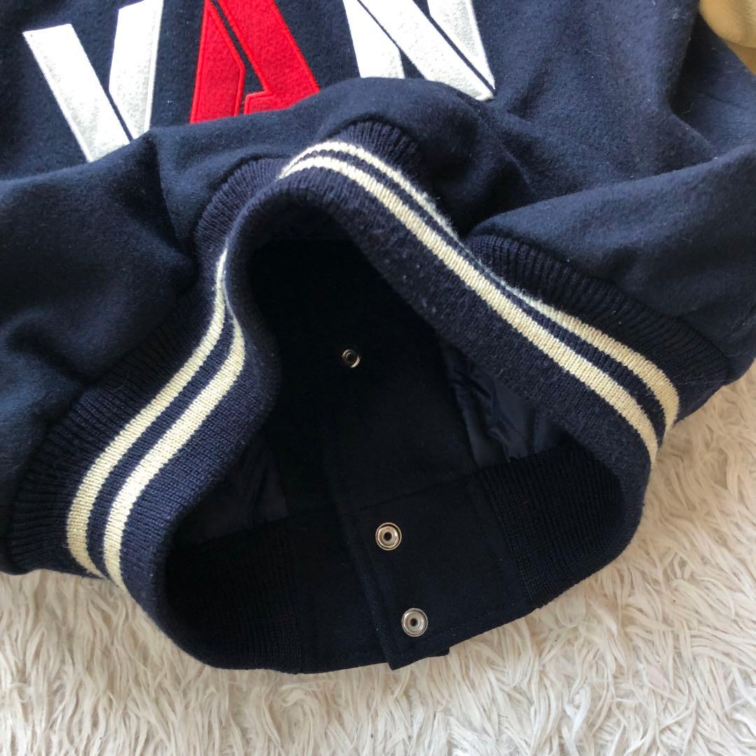 【美品】ヴァンヂャケット　スタジャン　紺　袖レザー　アーチロゴ　キルティング