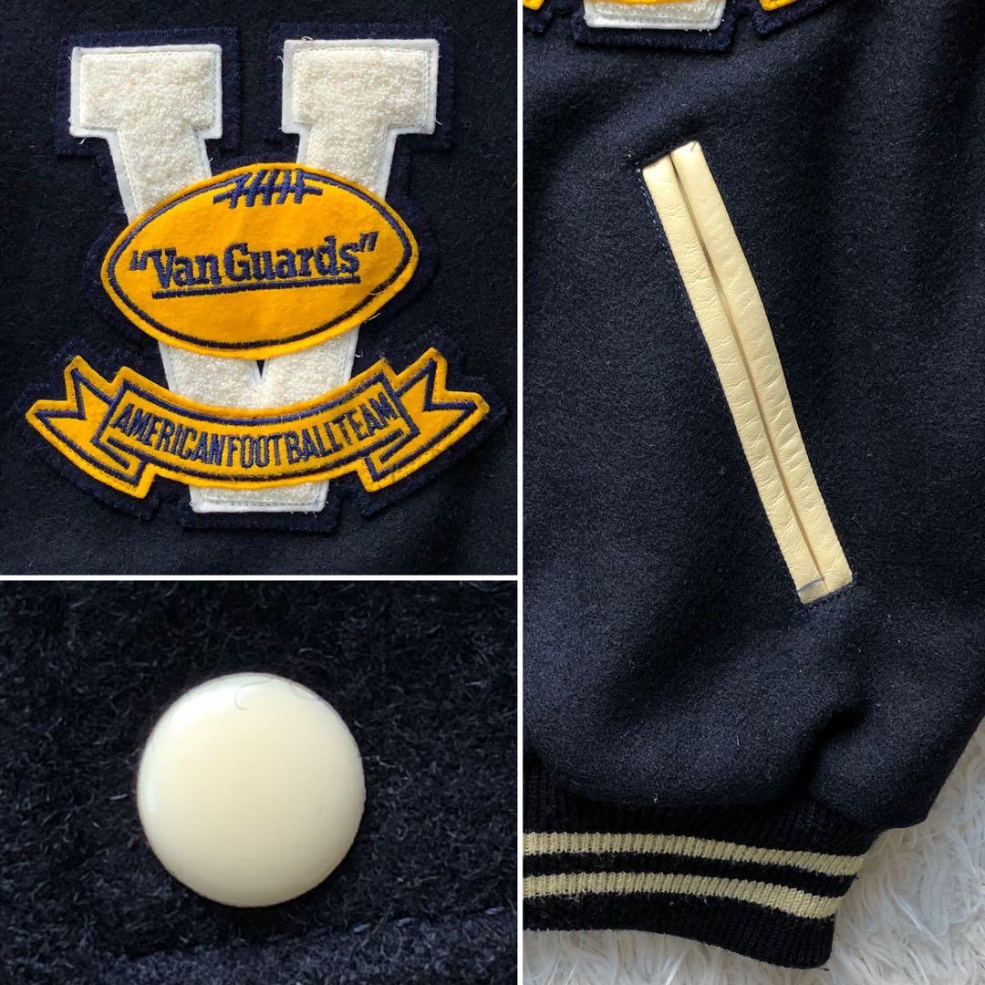 【美品】ヴァンヂャケット　スタジャン　紺　袖レザー　アーチロゴ　キルティング