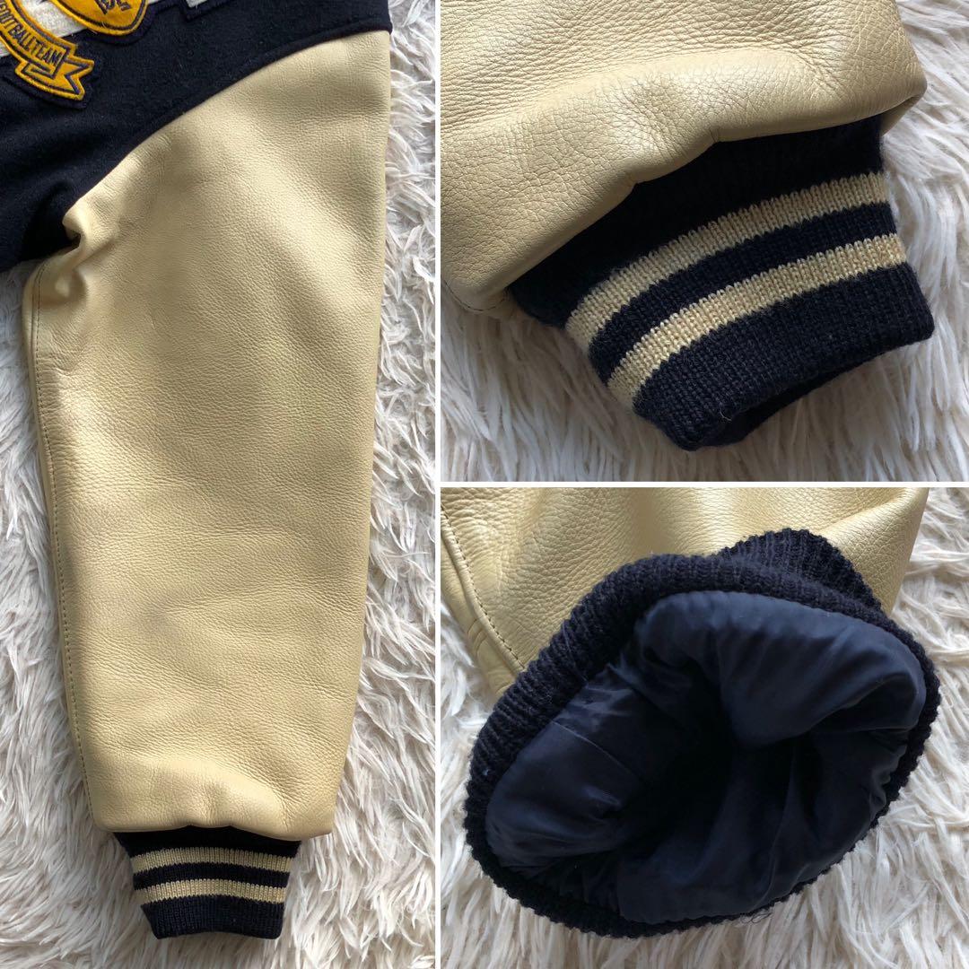 【美品】ヴァンヂャケット　スタジャン　紺　袖レザー　アーチロゴ　キルティング