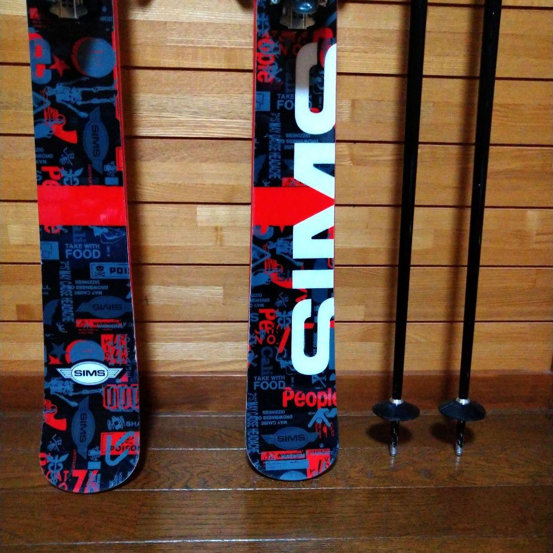 Sims スキー板 赤黒白 ストック付き