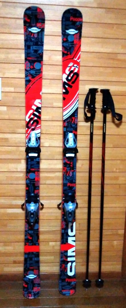 Sims スキー板 赤黒白 ストック付き