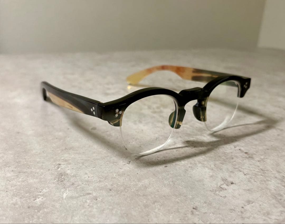 ※一点物 バッファローホーン眼鏡　水牛角　ハーフリム眼鏡　伊達メガネ　サングラス