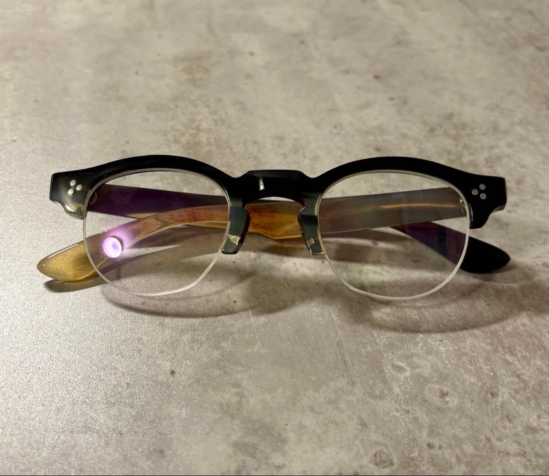 ※一点物 バッファローホーン眼鏡　水牛角　ハーフリム眼鏡　伊達メガネ　サングラス