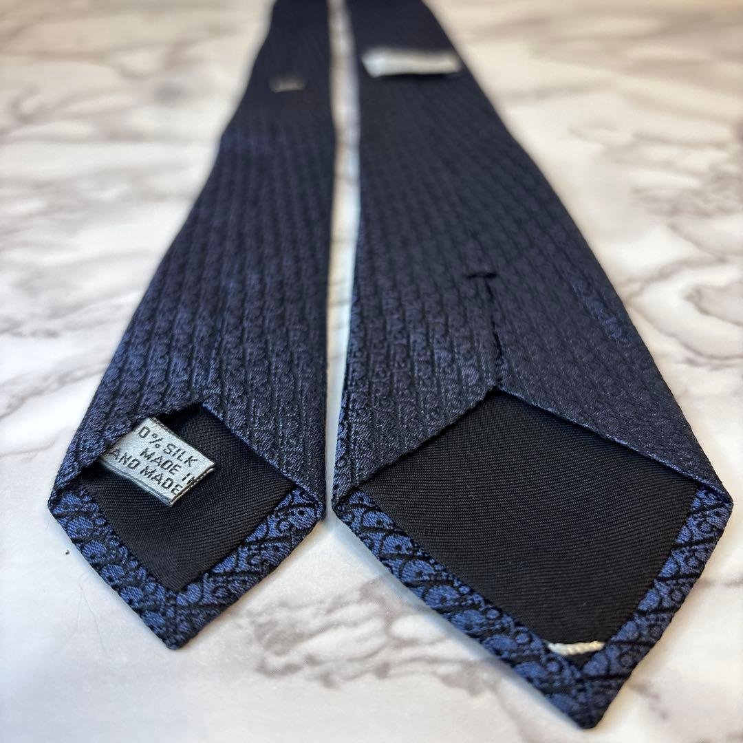【極美品✨】DIOR ネクタイ　オブリーク柄　ネイビー　紺色　刺繍　細身