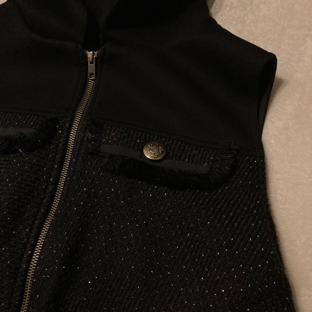 【現行品】美品 vin バックフリルツイードベスト ブラック YAMADAYA