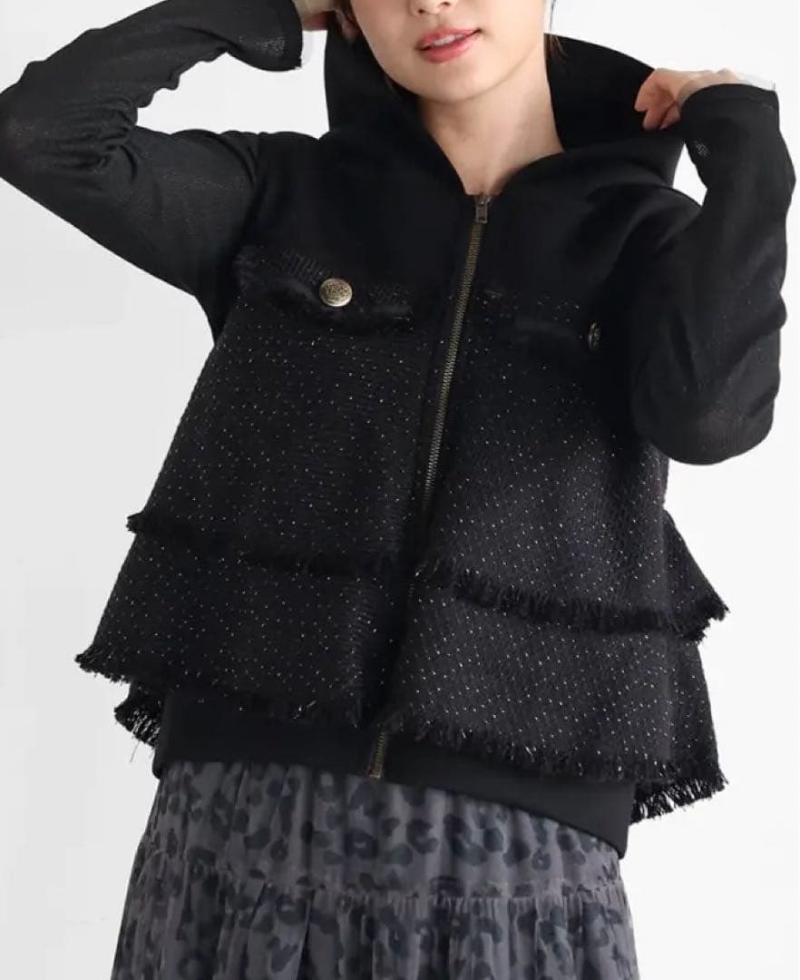 【現行品】美品 vin バックフリルツイードベスト ブラック YAMADAYA