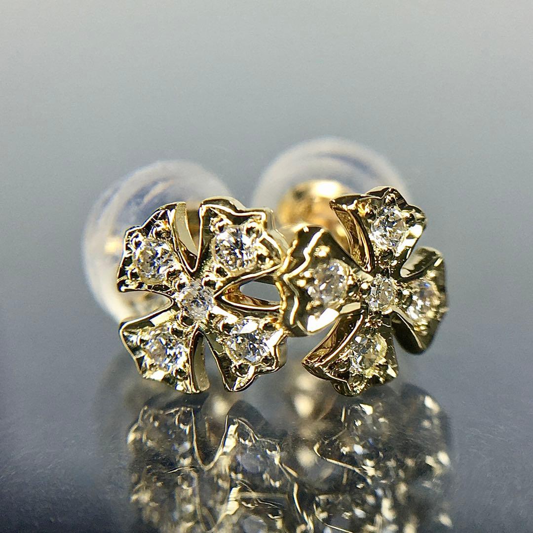 K18YG ダイヤクロス スタッドピアス イエローゴールド 18金