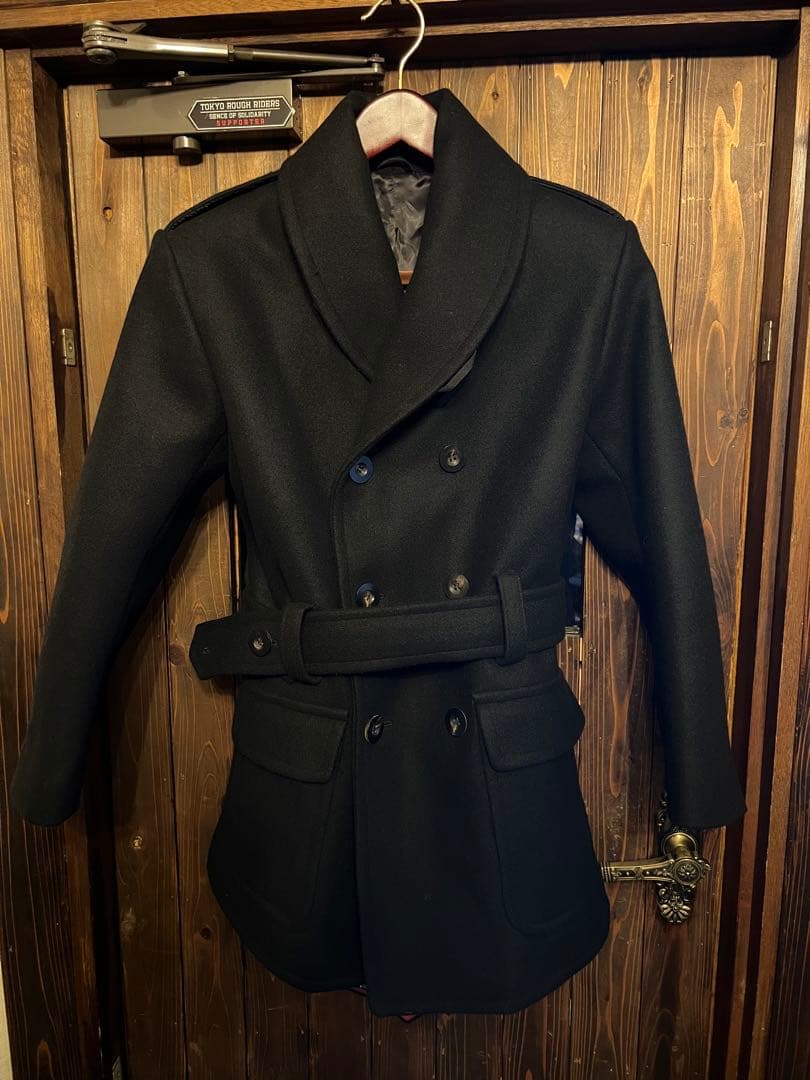 BLACK SIGN ダブルブレストショールカラーウールコート　ブラックサイン