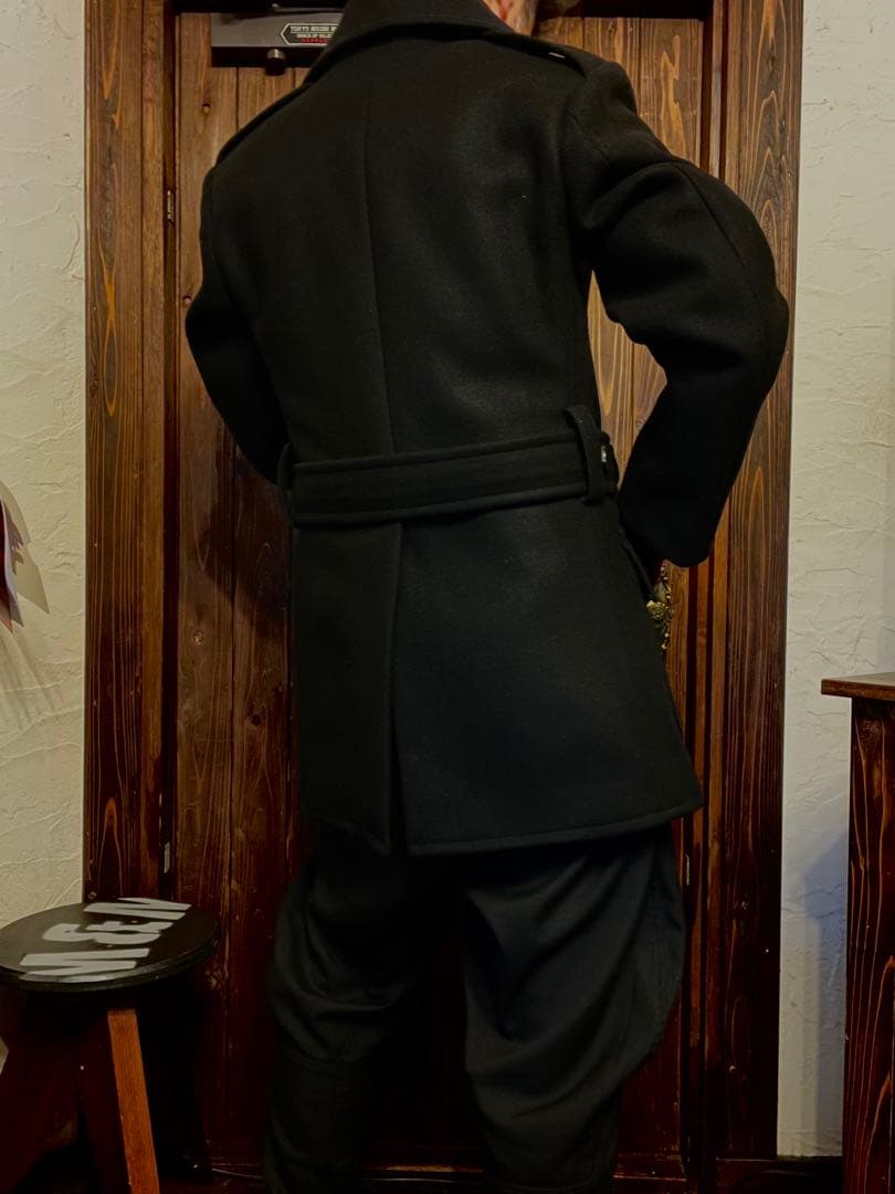 BLACK SIGN ダブルブレストショールカラーウールコート　ブラックサイン