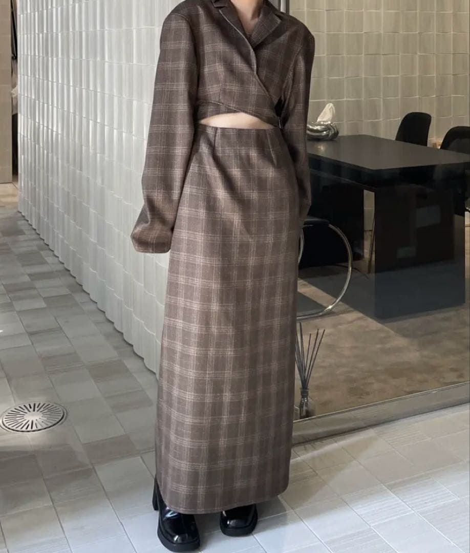 ワンピース WAIST CROSS CHECK DRESS