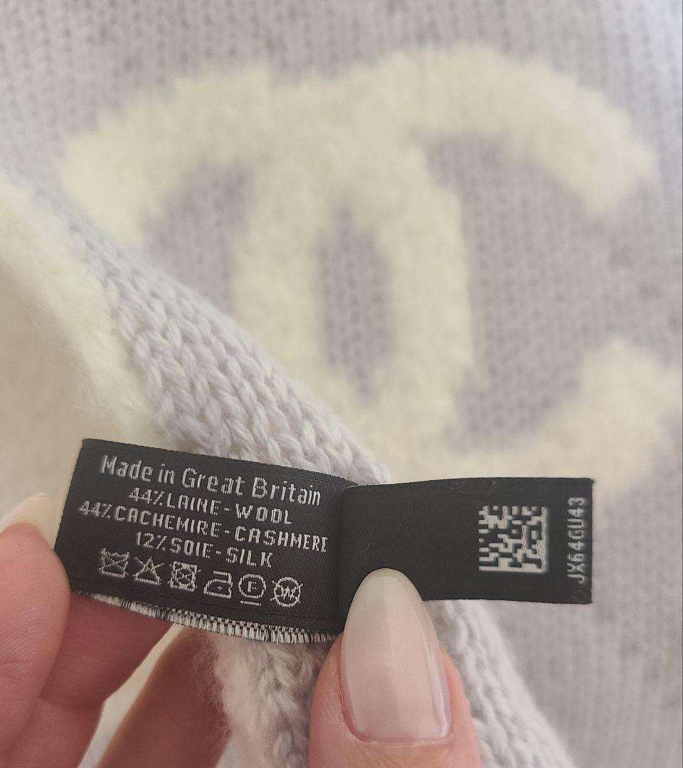 美品★CHANEL　マフラー　ニットカシミヤ　カメリア　グレー