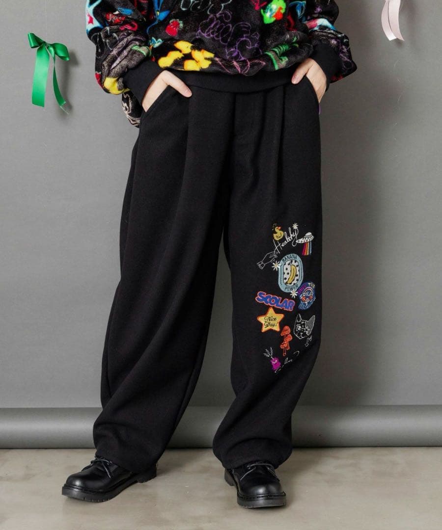 新品タグ付 スカラー　153765：POP刺繍起毛あったかパンツ