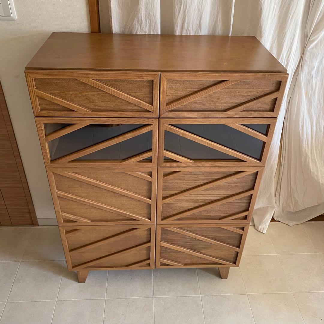 北欧　アンティーク　キャビネット　チェスト　格子　オーク　ガラス　脚付き　飾り棚