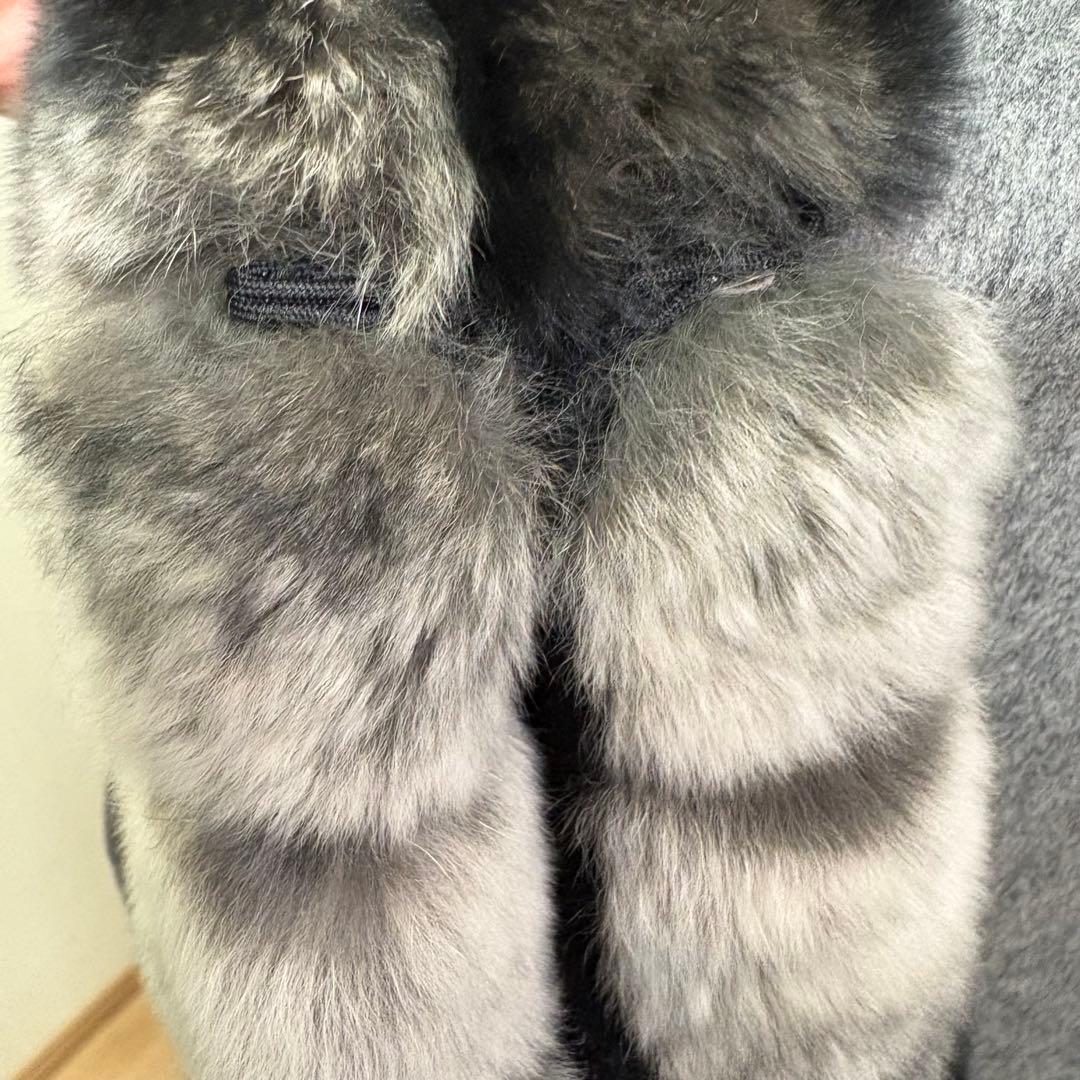 美品　カシミア　高級ウール ケープコート レッキスファー付き　グレー