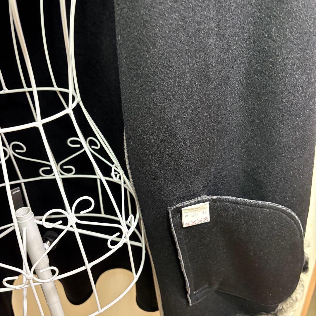 美品　カシミア　高級ウール ケープコート レッキスファー付き　グレー
