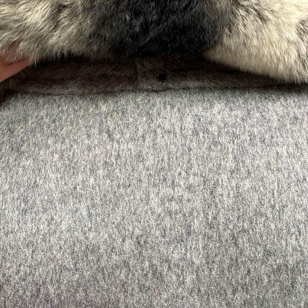 美品　カシミア　高級ウール ケープコート レッキスファー付き　グレー