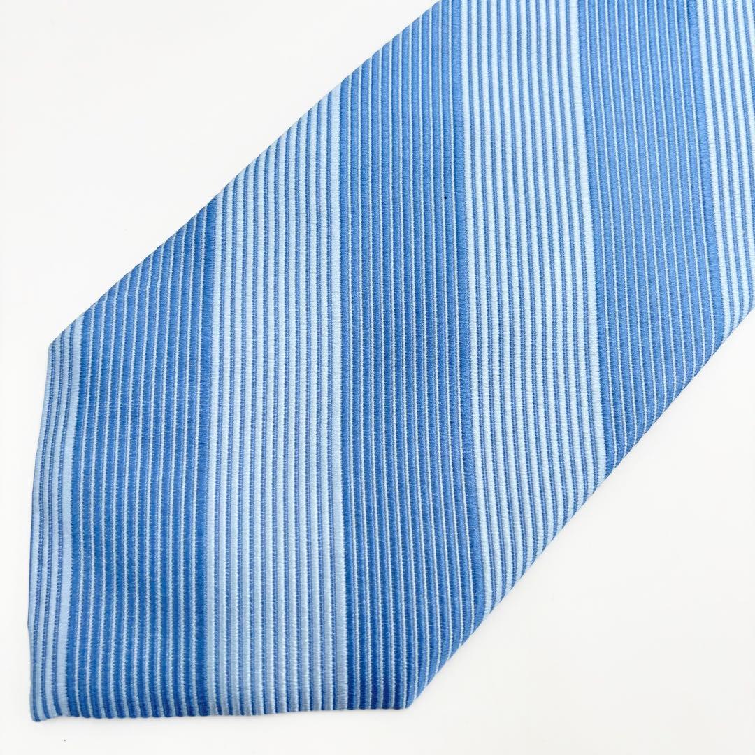 【未使用タグ付】フェラガモ ネクタイ リブジャカード織 ストライプ ブルー