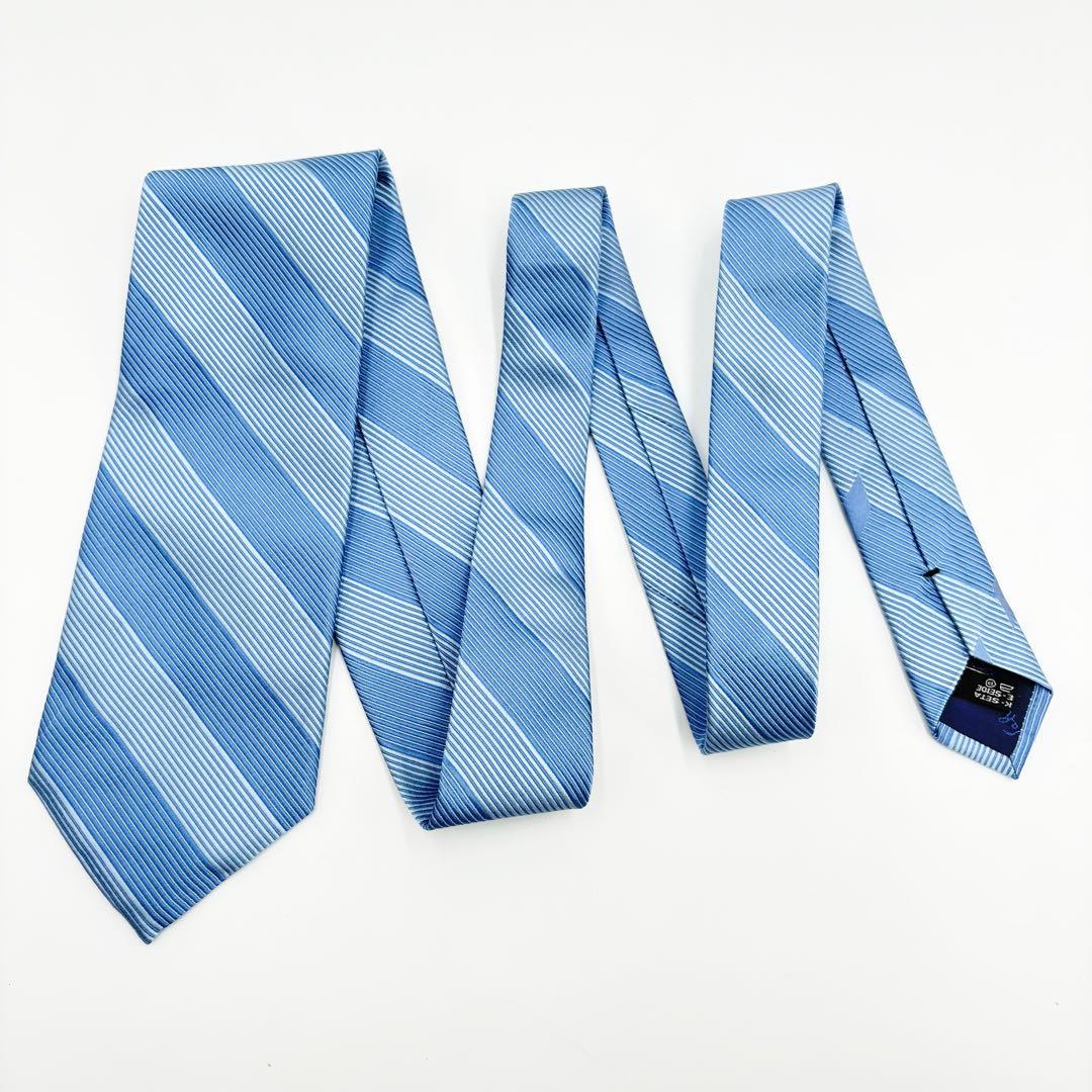 【未使用タグ付】フェラガモ ネクタイ リブジャカード織 ストライプ ブルー