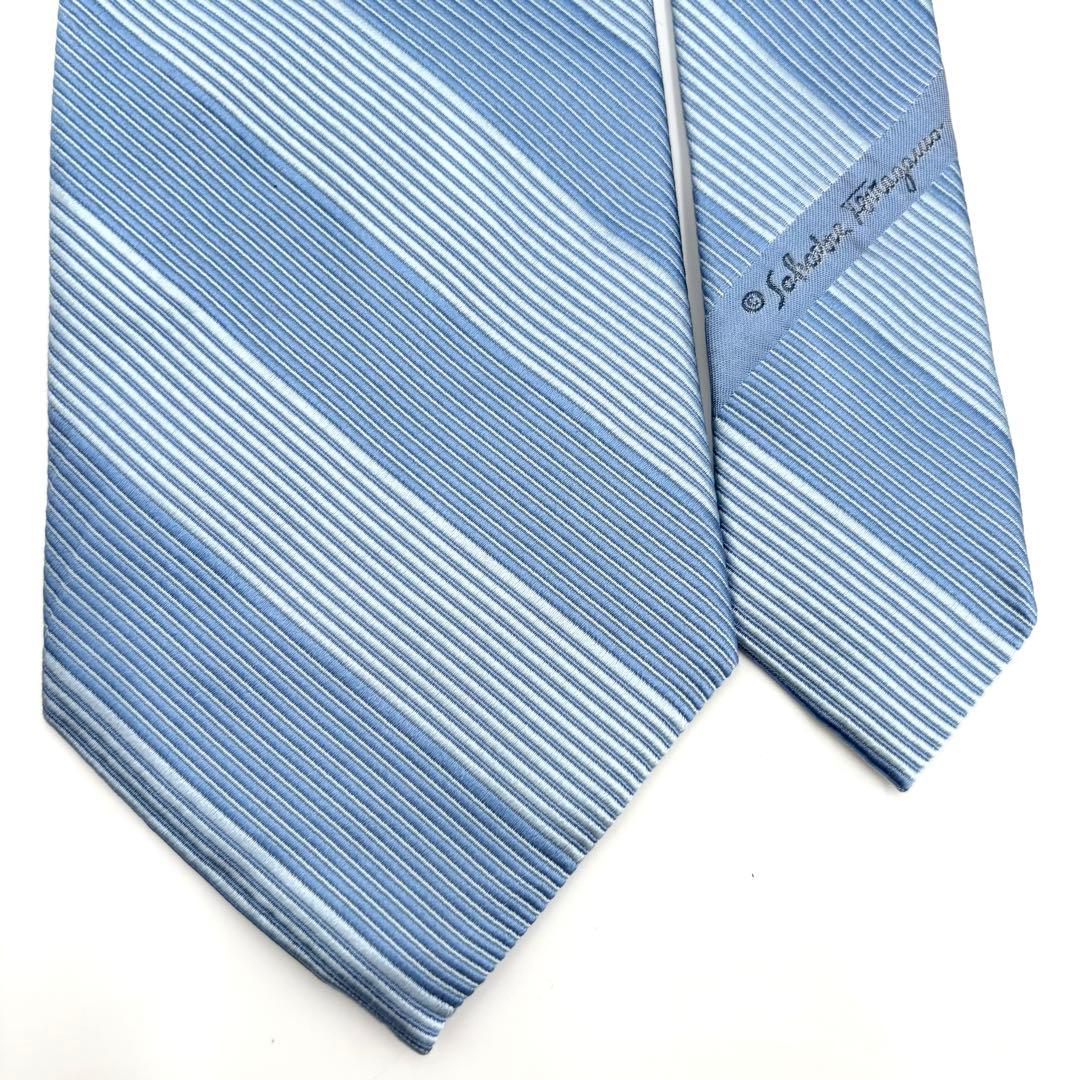【未使用タグ付】フェラガモ ネクタイ リブジャカード織 ストライプ ブルー