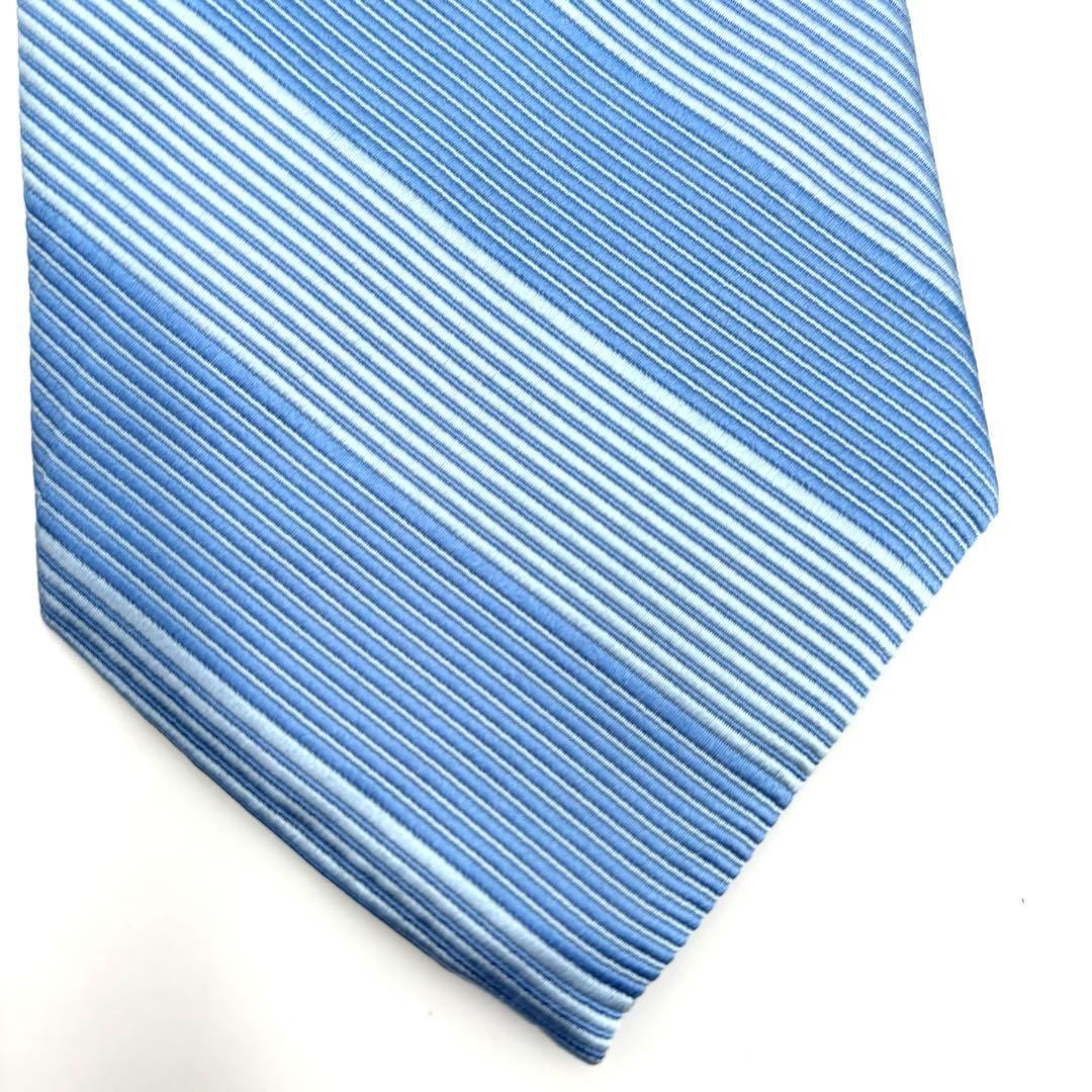 【未使用タグ付】フェラガモ ネクタイ リブジャカード織 ストライプ ブルー