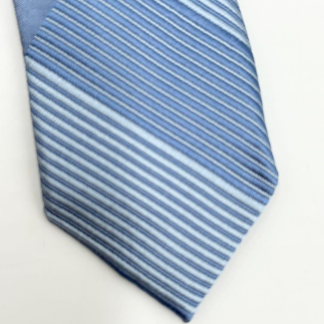 【未使用タグ付】フェラガモ ネクタイ リブジャカード織 ストライプ ブルー