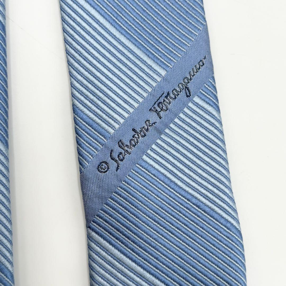 【未使用タグ付】フェラガモ ネクタイ リブジャカード織 ストライプ ブルー