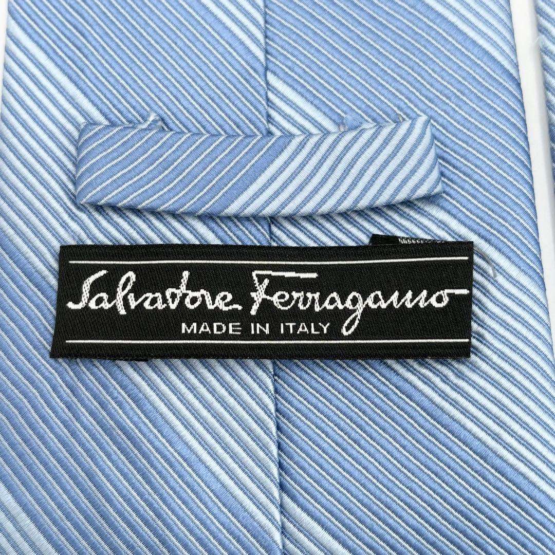 【未使用タグ付】フェラガモ ネクタイ リブジャカード織 ストライプ ブルー