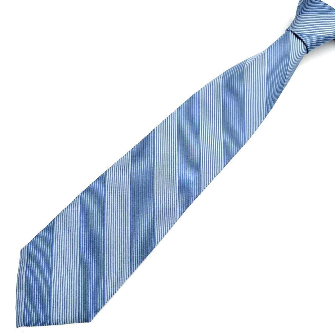 【未使用タグ付】フェラガモ ネクタイ リブジャカード織 ストライプ ブルー