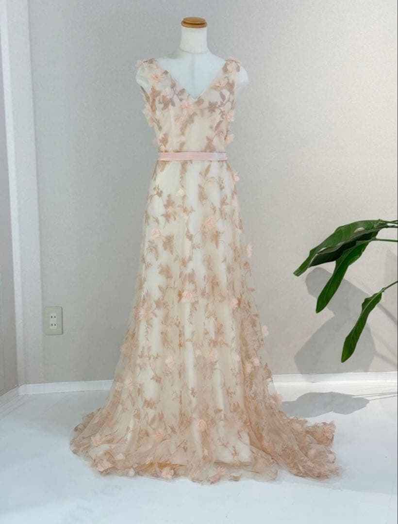 結婚式　演奏会　二次会　ドレス　ピンク　花柄　レース