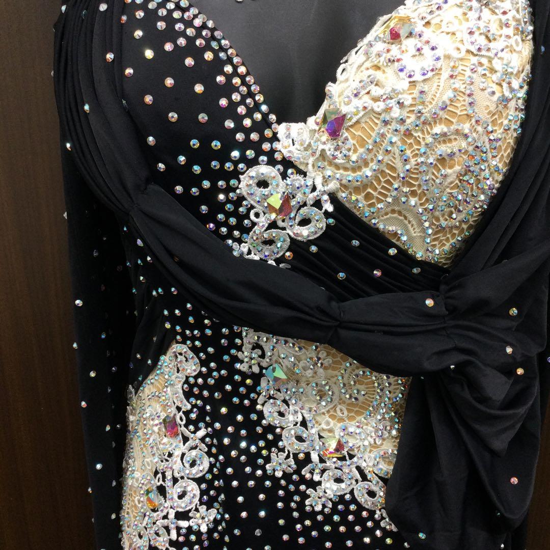 社交ダンス ワンピース M 黒×白 スワロフスキー