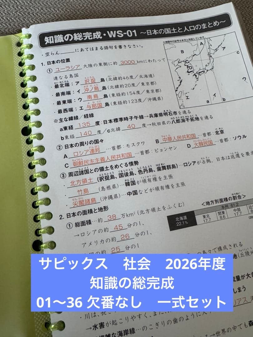 サピックス　知識の総完成　社会　6年生総まとめ　欠番なし