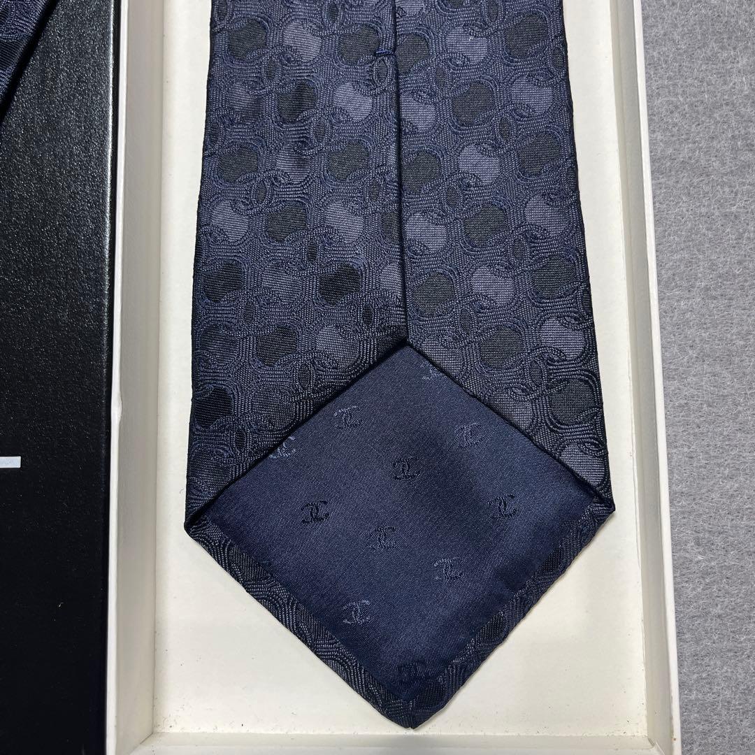 美品　シャネル　ネクタイ　濃紺　CCココマーク シルクジャガード