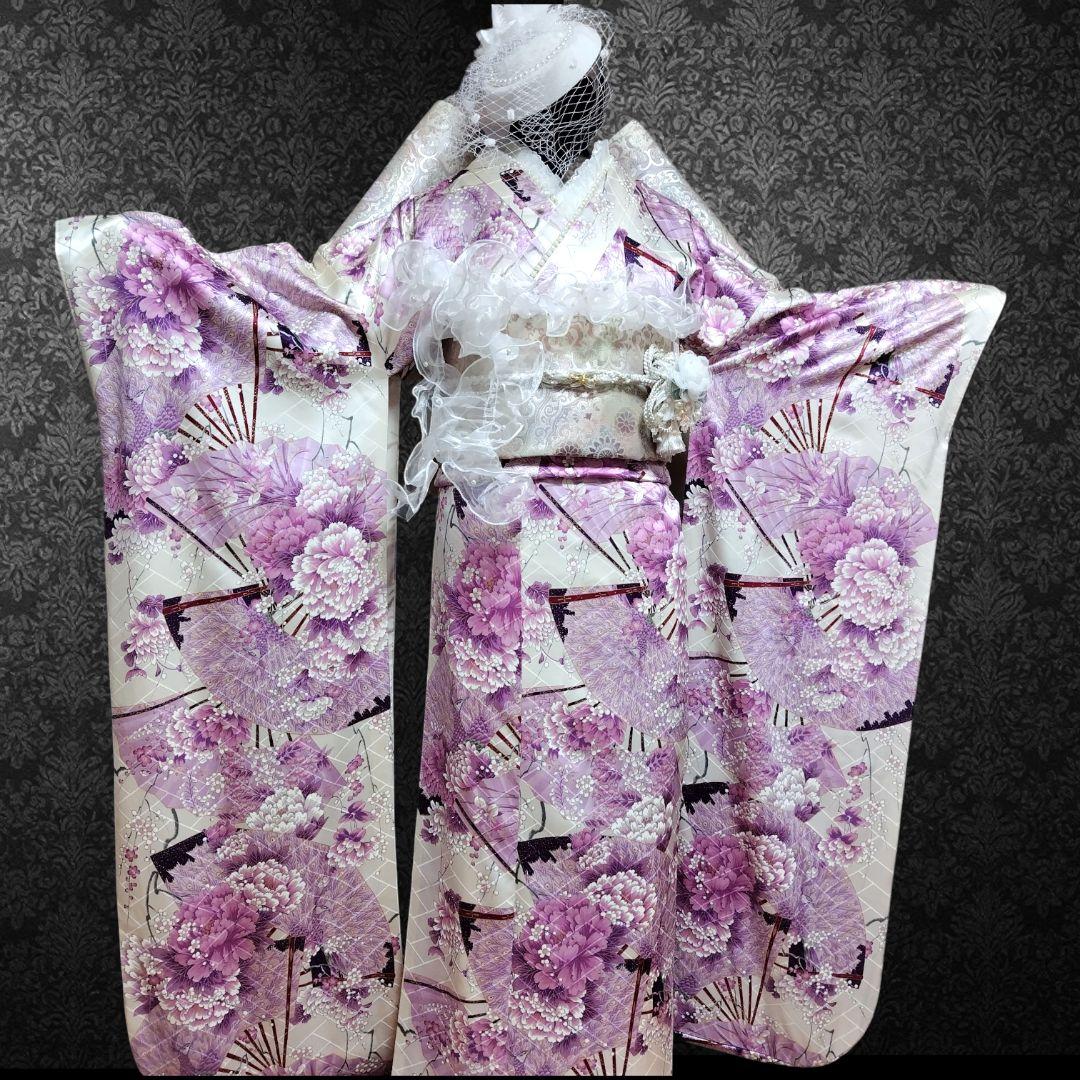 振袖フルセット(9点)・成人式・くすみ・紫・ピンク・金彩加工・胴裏正絹・逸品