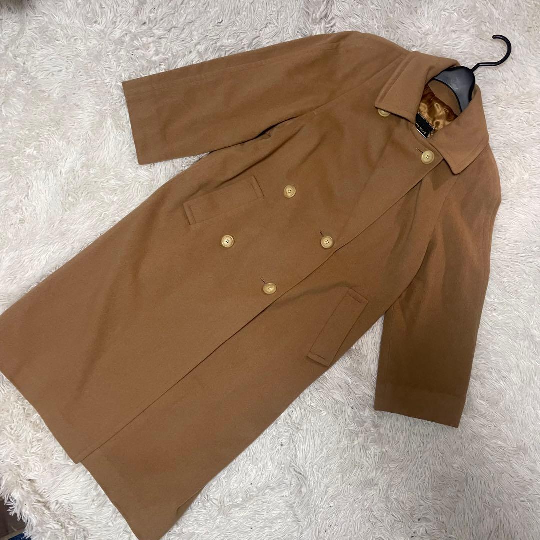 【高級】カシミヤ カシミア 100%☆ダブル ロング チェスターコート キャメル