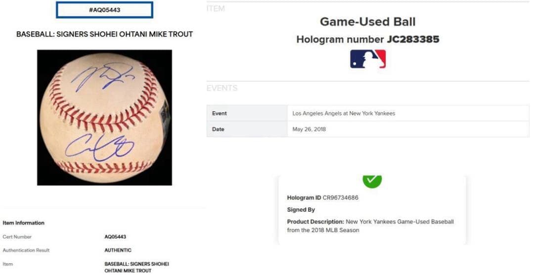 大谷翔平＆マイク・トラウト 2018年実使用 ダブル直筆サインボール