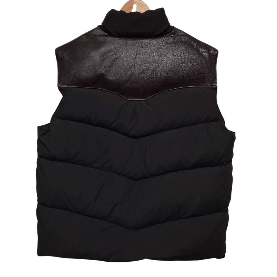 90s POLO ラルフローレン　ビンテージレザーヨークダウンベスト　ロゴ　黒色