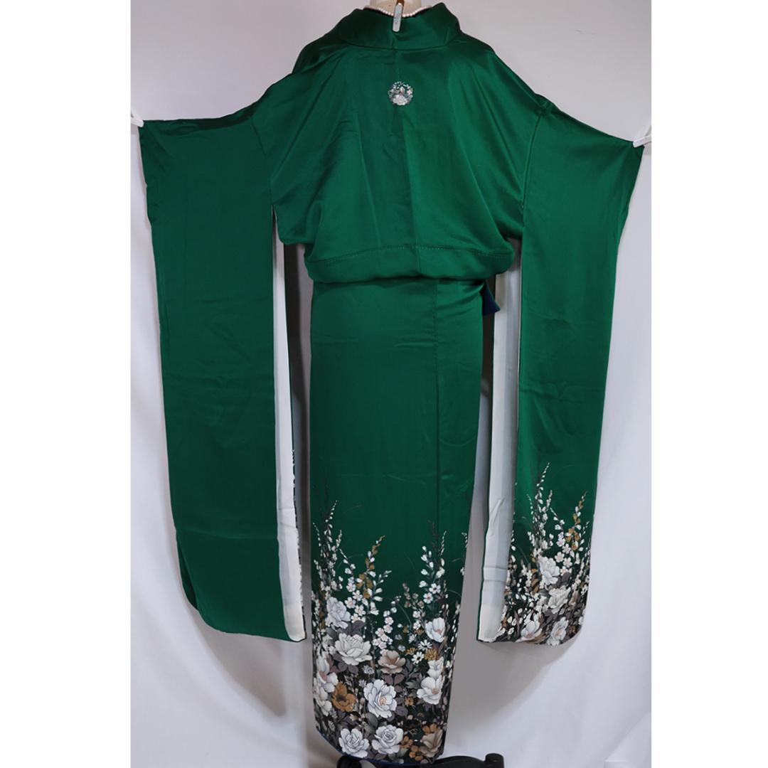 艶VINTAGE■緑白■振袖6点セット163cm帯黒新品フルセット成人式TM08