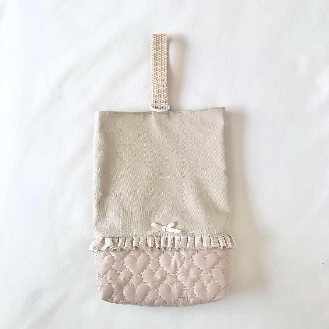 入園入学4点セット ハートキルティング　ベージュ　お着替え袋Ｍ