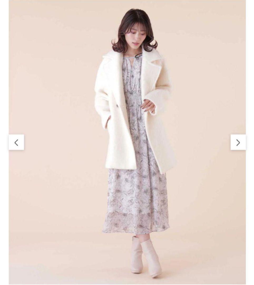 Jill stuart シャギー・ツイード素材バリエーションミドル丈コート　白