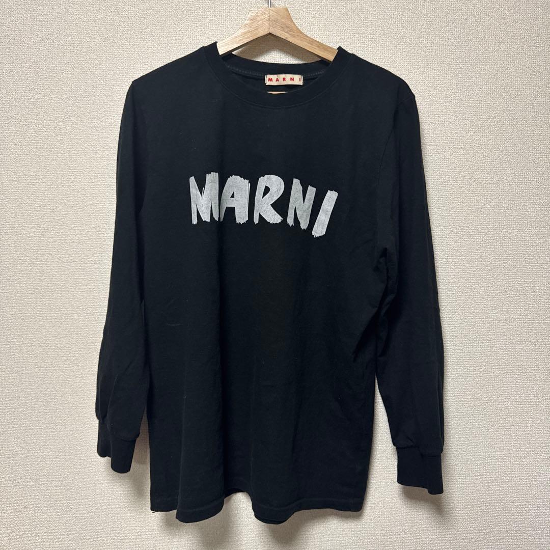 off　 MARNI ブラック ロゴプリント Tシャツ 長袖