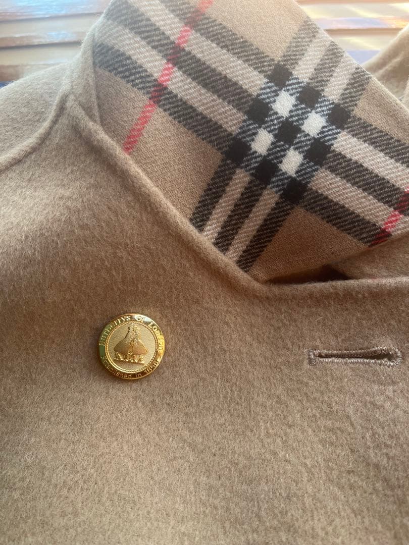 裕*様 超美品バーバリー カシミヤ混　金ボタン ノバチェック リバーコート15号