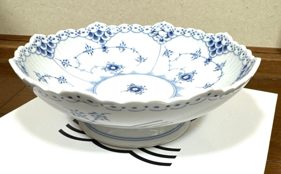 新品　ロイヤルコペンハーゲン　ブルーフルーテッドハーフレース　ケーキディッシュ