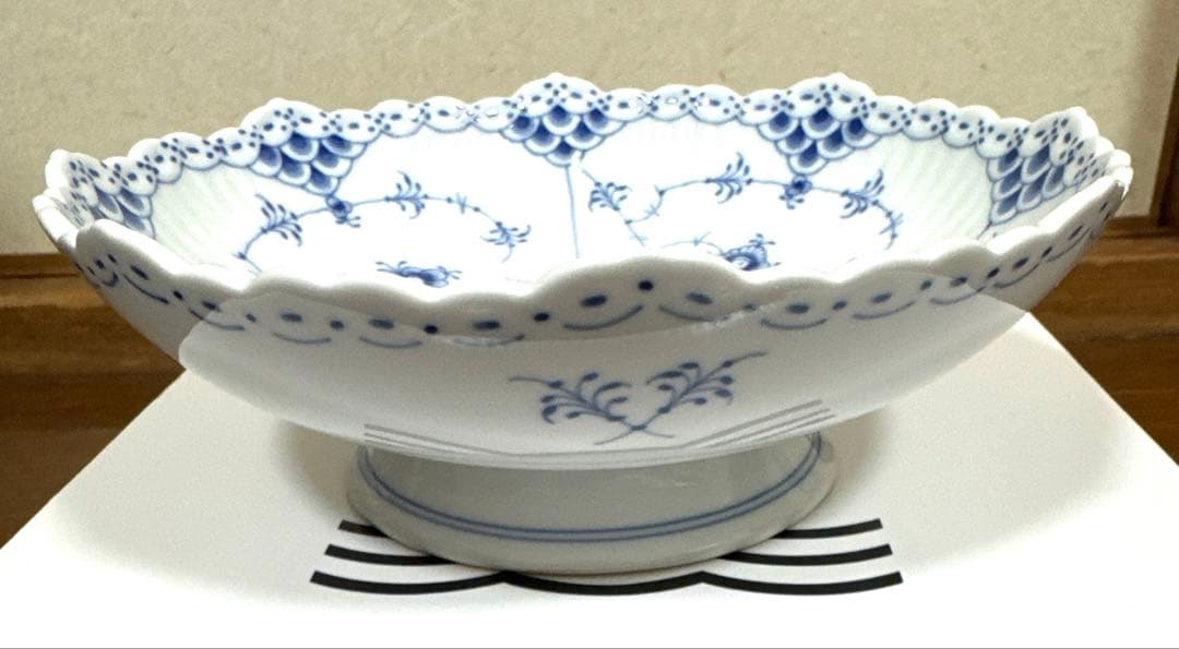 新品　ロイヤルコペンハーゲン　ブルーフルーテッドハーフレース　ケーキディッシュ