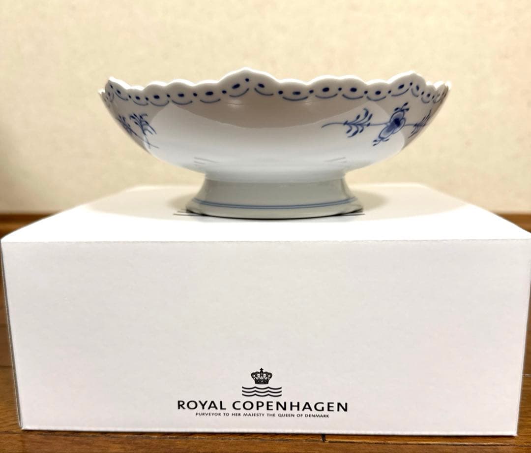 新品　ロイヤルコペンハーゲン　ブルーフルーテッドハーフレース　ケーキディッシュ