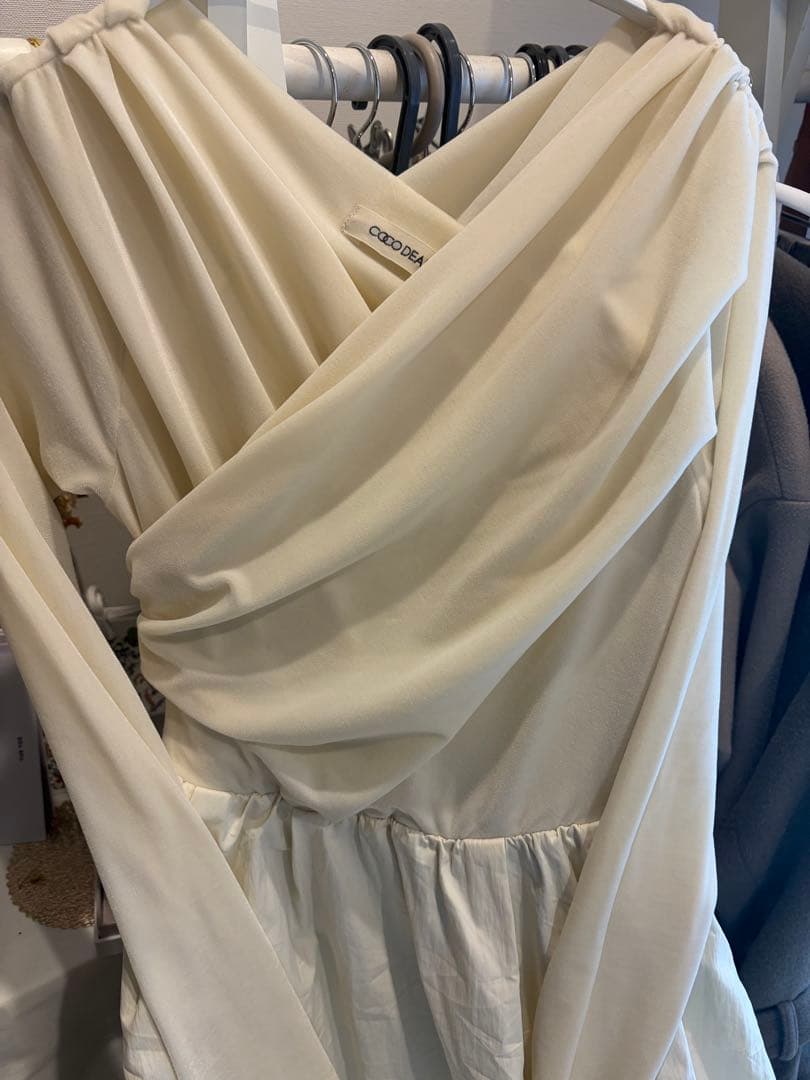 美品　ココディール ベロアドッキングワンピース アイボリー　S