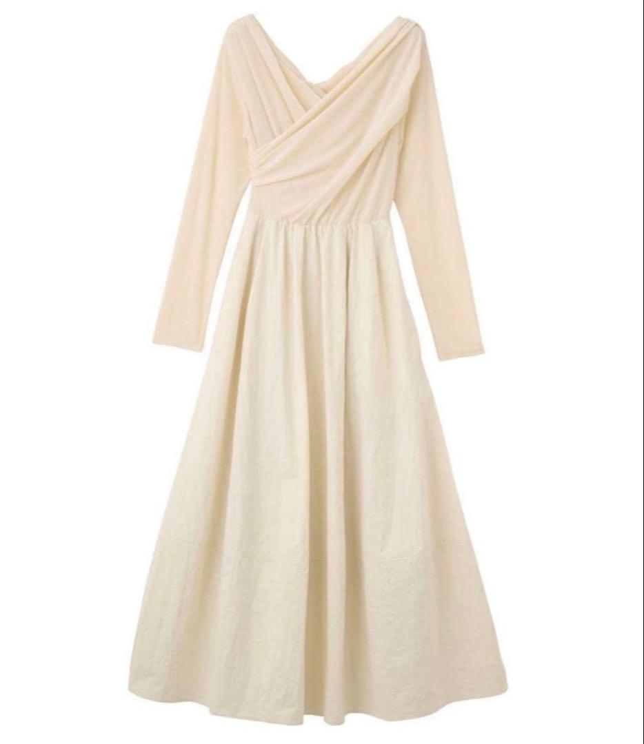 美品　ココディール ベロアドッキングワンピース アイボリー　S