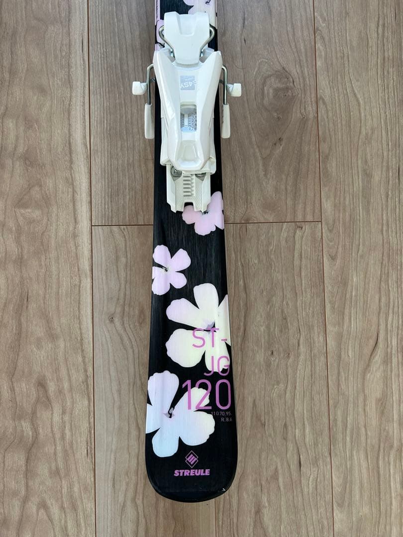 ハイビスカス柄 子供用スキー板&ビンディング　120cm