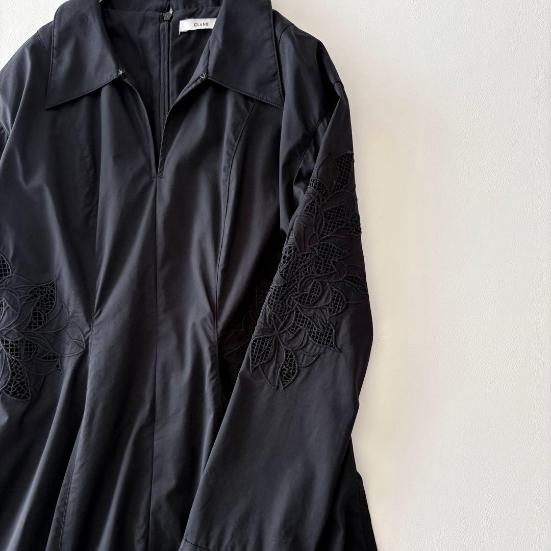 ■美品近年CLANE【定価3万】エンブロイダリーシャツワンピース刺繍マキシ丈黒