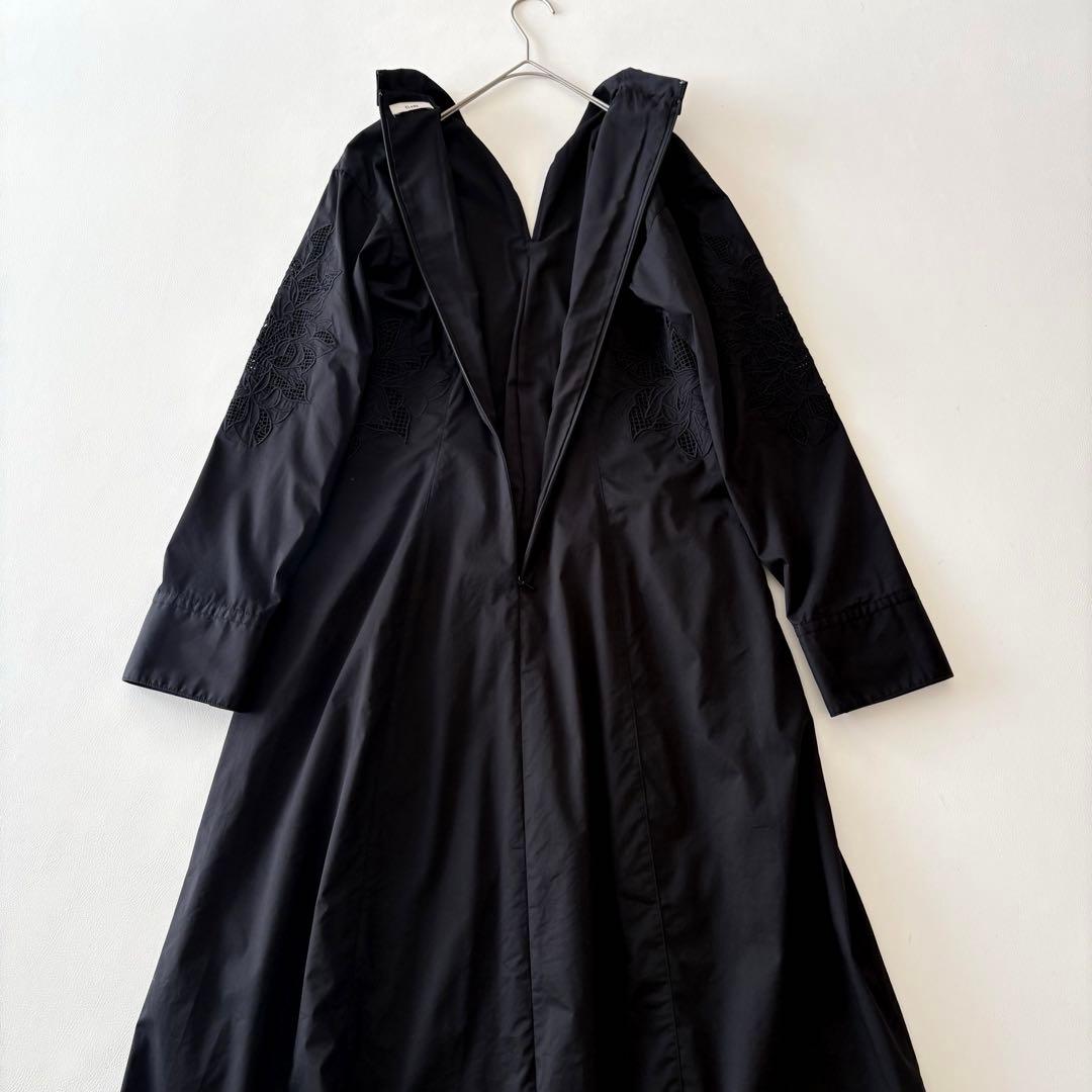 ■美品近年CLANE【定価3万】エンブロイダリーシャツワンピース刺繍マキシ丈黒