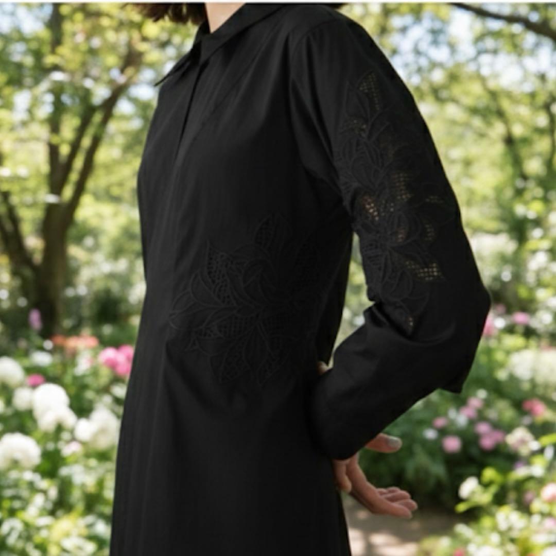 ■美品近年CLANE【定価3万】エンブロイダリーシャツワンピース刺繍マキシ丈黒